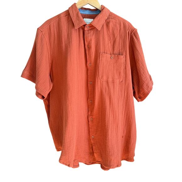 TRUE GRIT | Orange Double Gauze Short Sleeve Button Down Shirt Extra large BNWT - Picture 1 of 7